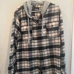 RSQ Black and White Plaid Men's Sweater with Hood